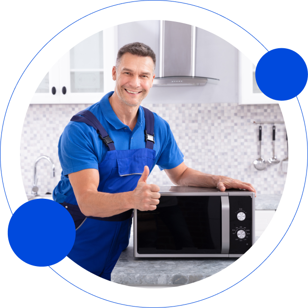happy technician holding the microwave qmsfkr0oqiuwzbi49qdv0lsqsm6bfkylvophlqji0w